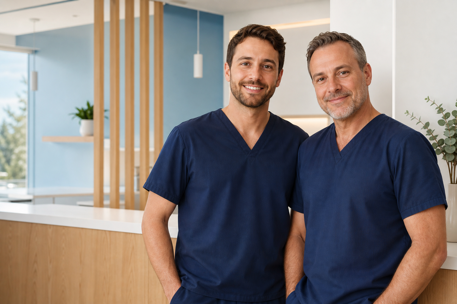 Generic editorial placeholder of two denturists in a clinic
