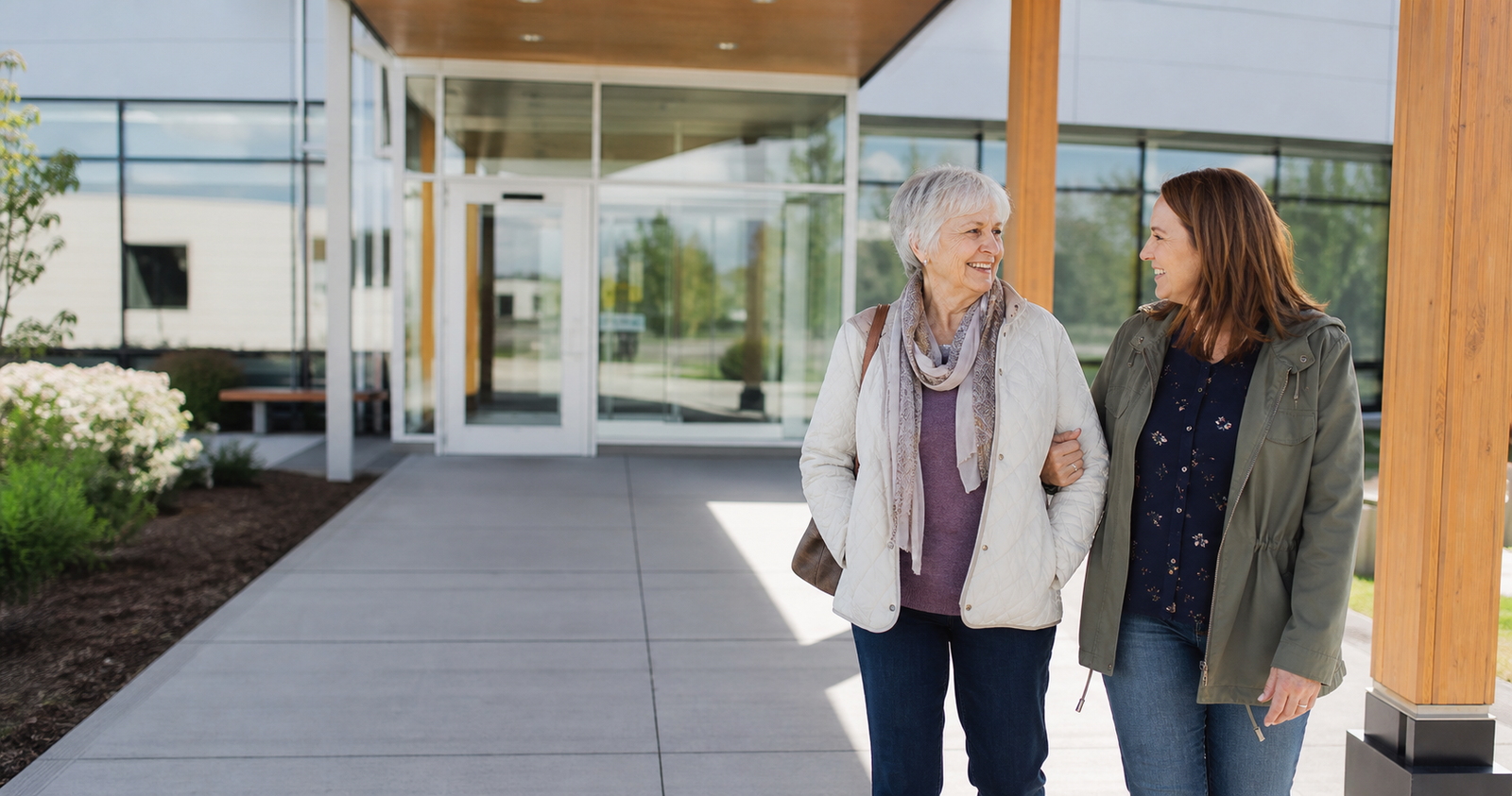 Older patient arriving comfortably at an accessible clinic